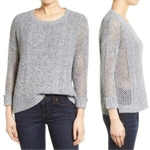 Madewell Women's Karlie Cable Gray Knit Sweater with 3/4 Length Sleeves - size M